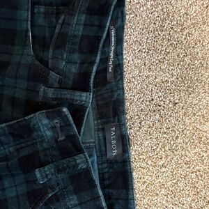 Talbots Dark Green and Black Checkered corduroy misses size 2 pants